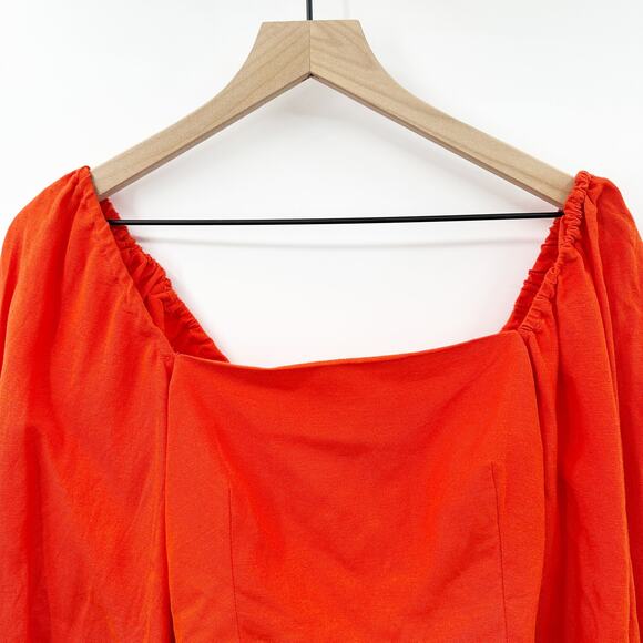 O.P.T Off The Shoulder Puff Sleeve Viscose Flax Crop Top in Orange Size M NEW - Picture 3 of 8